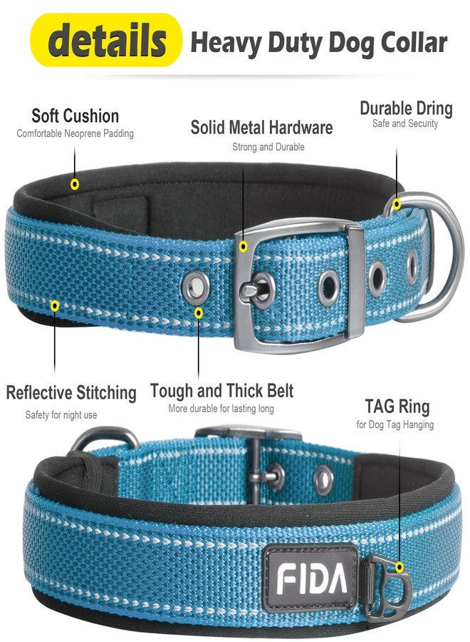 Fida Heavy Duty Dog Collar, Ultra Comfortable Soft Neoprene Padded, Adjustable Reflective Nylon Pet Collar with Durable Metal Belt Buckle for Medium Breeds (M, Blue) - Image 3